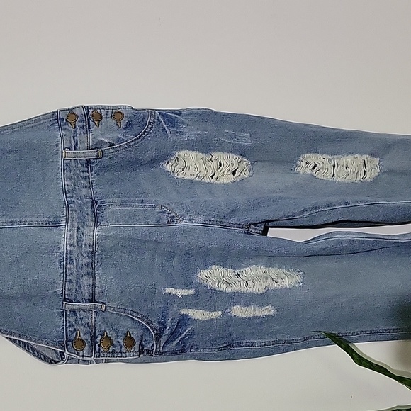 Mod Ref Distressed Denim Blue Jean Bib Overalls Size Small - Picture 3 of 7